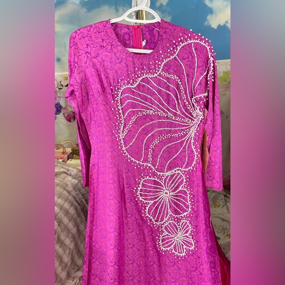 New Ao dai to tam Ha Dong, Vietnamese traditional long dress set m medium pink - Picture 1 of 4